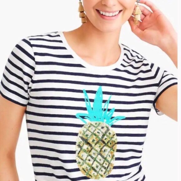 J. Crew Sequin Stripe Pineapple Collector Tee Shirt Size XS EUC - Picture 4 of 10